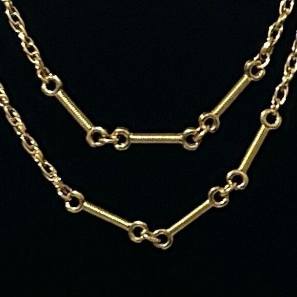 Monet Long Necklace 55" Gold-tone Rope Chain With Bone Link Chain Accent Signed - Picture 6 of 9